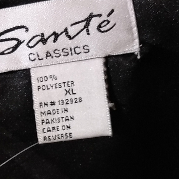 SANTE CLASSICS BLACK SATIN FLORAL KIMONO ROBE & CHEMISE 2-PC SET SIZE XL NWOT - Picture 3 of 12